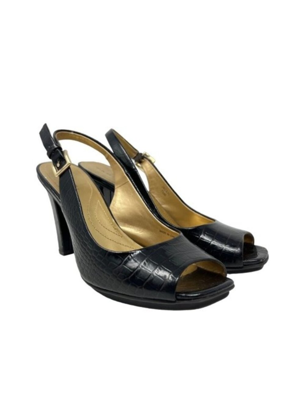Tahari Women's Black Brown Croc Pattern High Heel Slingback Size 7.5M Faux Leath